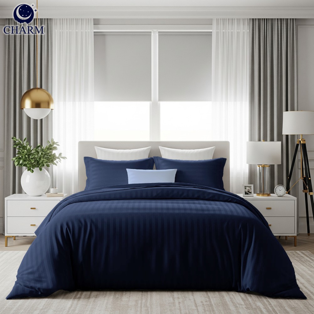 ชุดเครื่องนอน 3.5 ฟุต 4 ชิ้น CHARM ผ้าซาตินลายริ้ว สีกรม_3